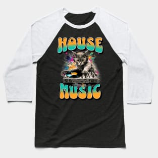 HOUSE MUSIC  - Feline Dj On Decks 2 (teal/orange) Baseball T-Shirt